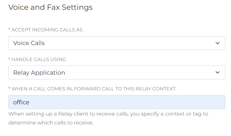 The Voice and Fax Settings pane.